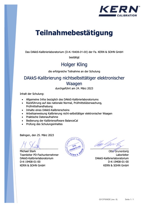 Schulung DAkkS-Kalibrierung Holger Kling